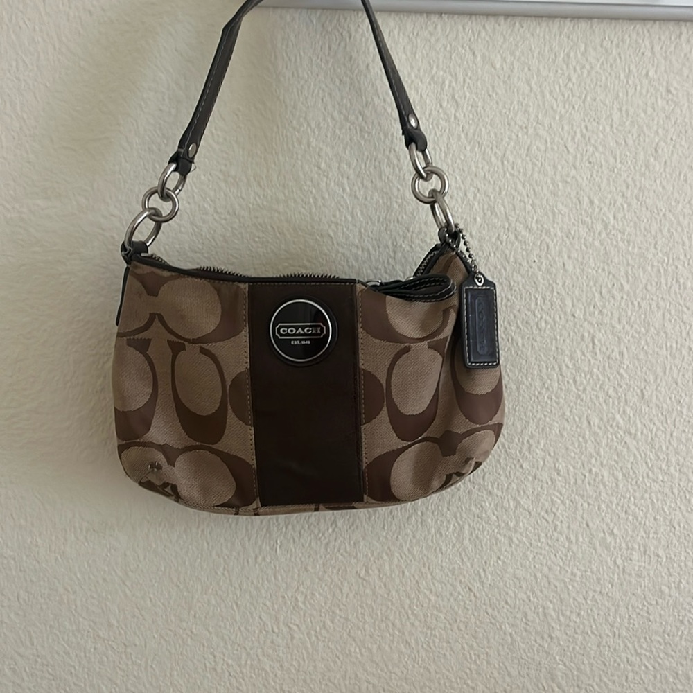 Brown and tan coach purse